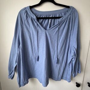 Craft & Barrow Blue Peasant Top 2X | Soft Cotton PNW Cozy Blouse
